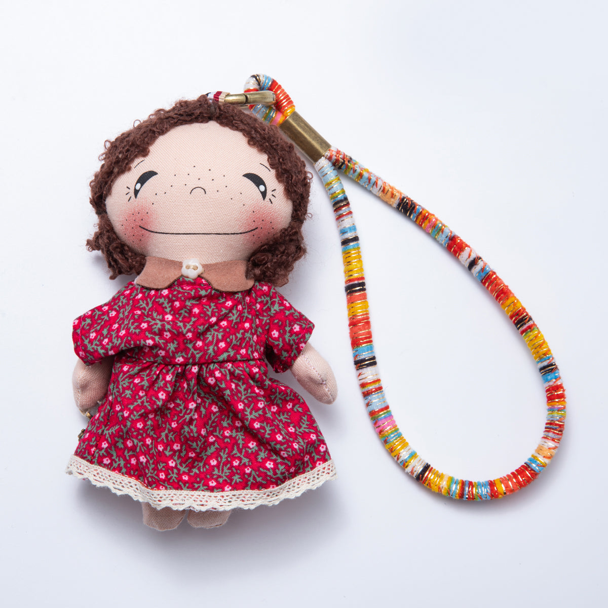 Fabric Plush 300mm Red Flower and Checkered Outfit Couple Keychain | WB-00059 & WB-00064