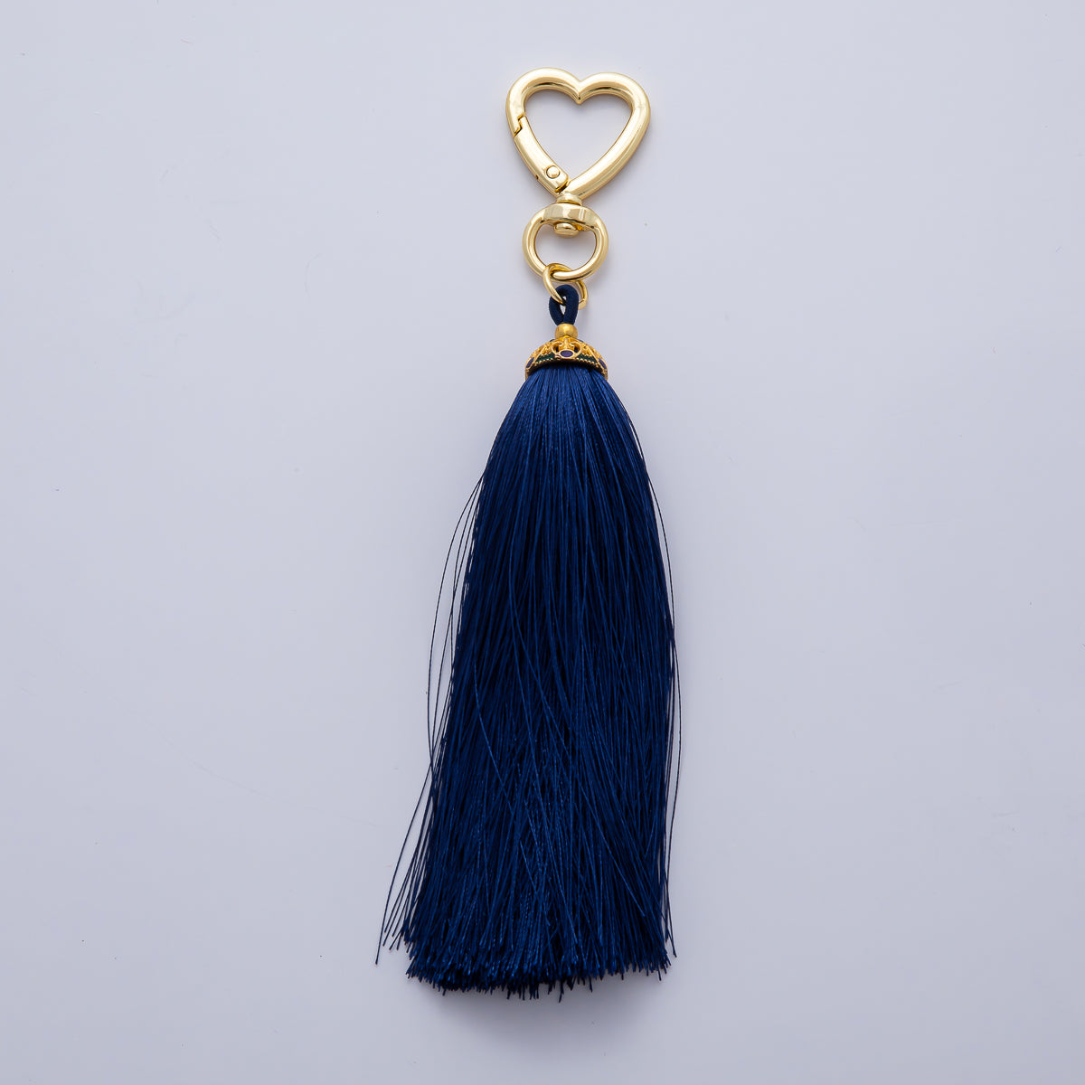 18K Gold Filled Blue, Black, Red, Purple, Green, Brown, White Tassel Heart Push Gate Keychain Fringe Accessories | WB-00213 ~ WB-00219