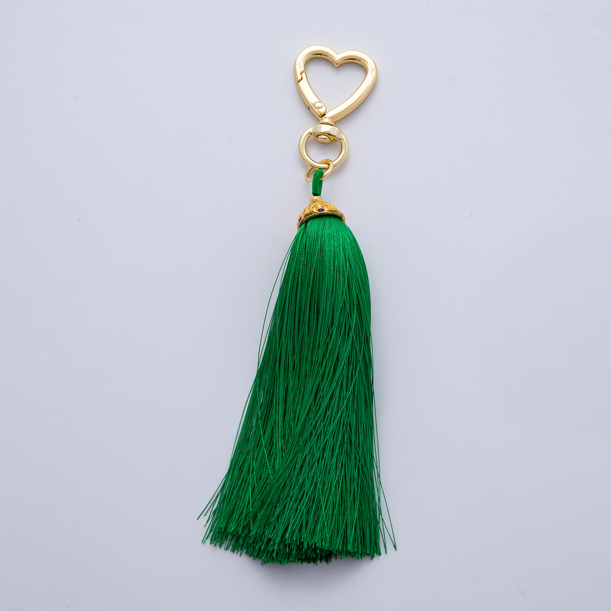18K Gold Filled Blue, Black, Red, Purple, Green, Brown, White Tassel Heart Push Gate Keychain Fringe Accessories | WB-00213 ~ WB-00219