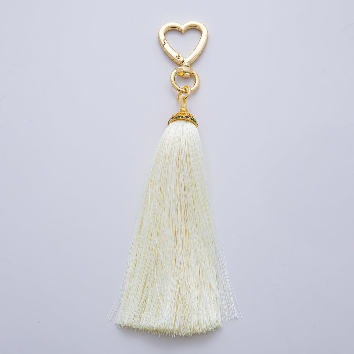 18K Gold Filled Blue, Red, Yellow, Pink, Orange Tassel Heart Push Gate Keychain Fringe Accessories | WB-00281 ~ WB-00285