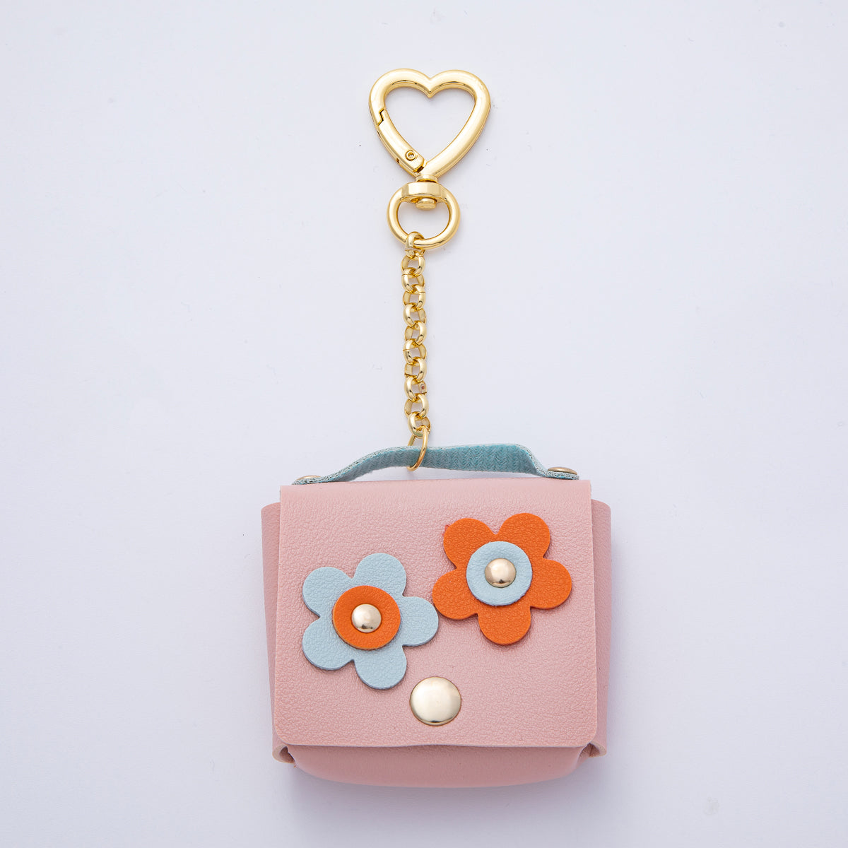 18K Gold Filled Pink, Blue, Orange Ear bud Case Bag Charm Heart Push Gate Keychain | WB-00236 ~ WB-00238