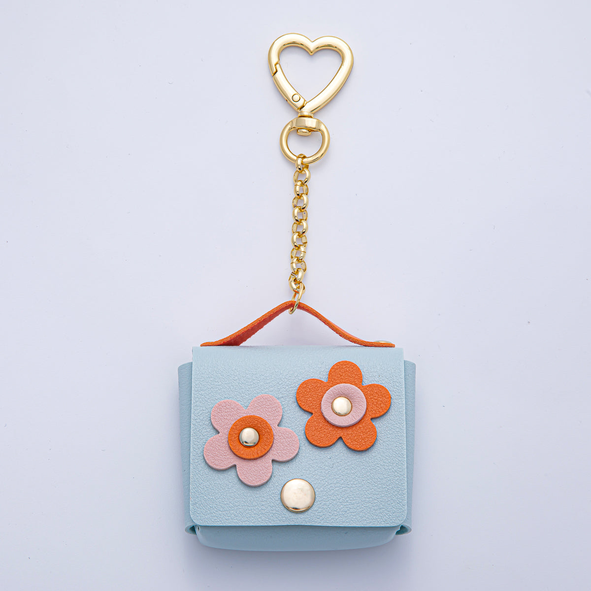 18K Gold Filled Pink, Blue, Orange Ear bud Case Bag Charm Heart Push Gate Keychain | WB-00236 ~ WB-00238