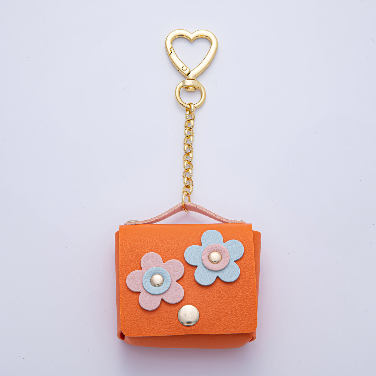 18K Gold Filled Pink, Blue, Orange Ear bud Case Bag Charm Heart Push Gate Keychain | WB-00236 ~ WB-00238