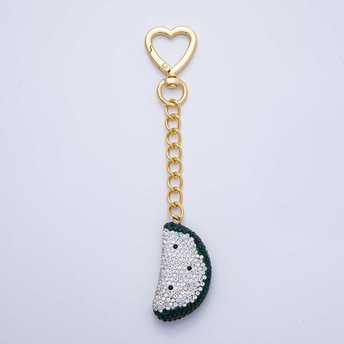 18K Gold Filled Watermelon Bedazzled Bag Charm Heart Push Gate Keychain Accessories | WB-00239