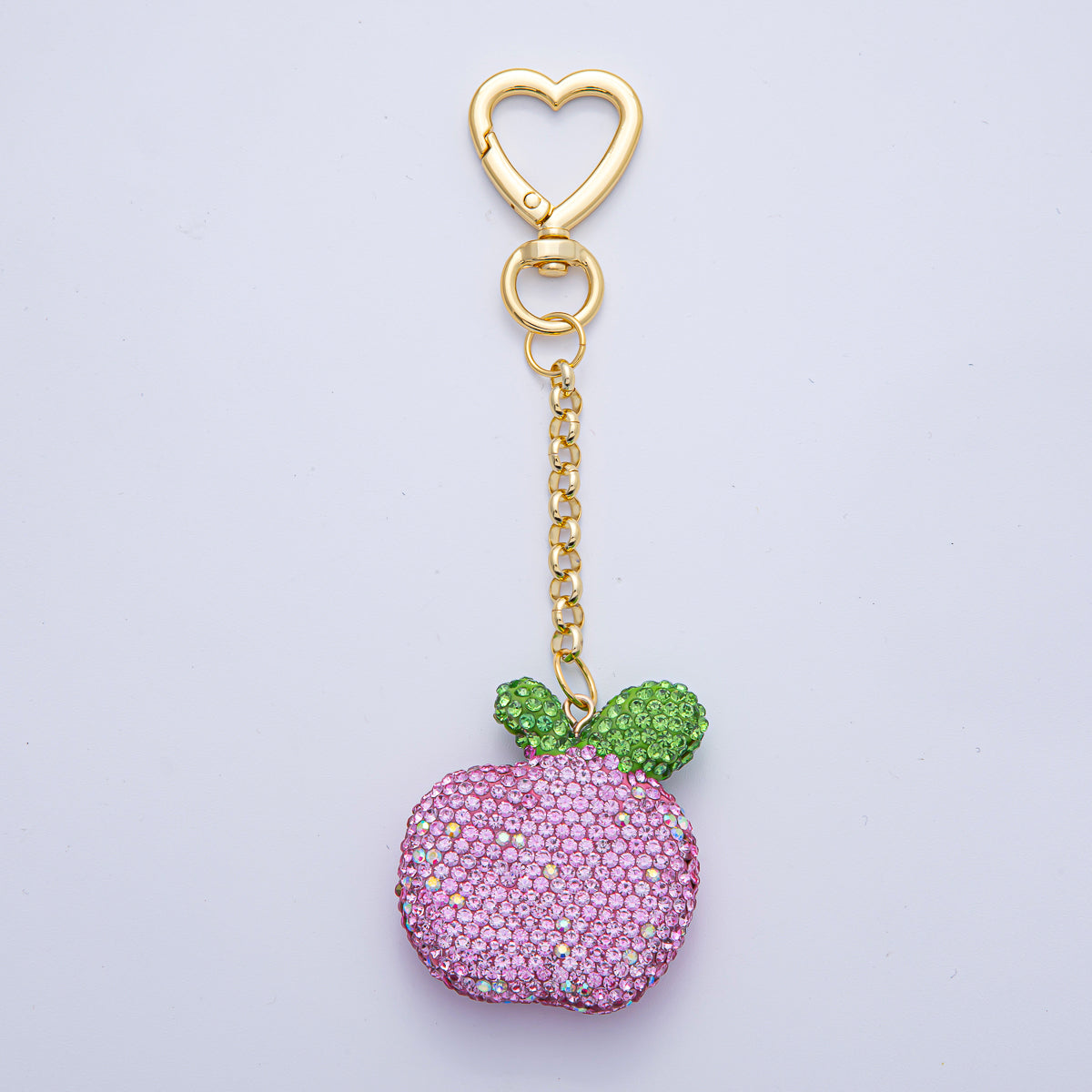 18K Gold Filled Red, Pink, Fuchsia Bedazzled Apple Bag Charm Keychain | WB-00245 ~ WB-00247