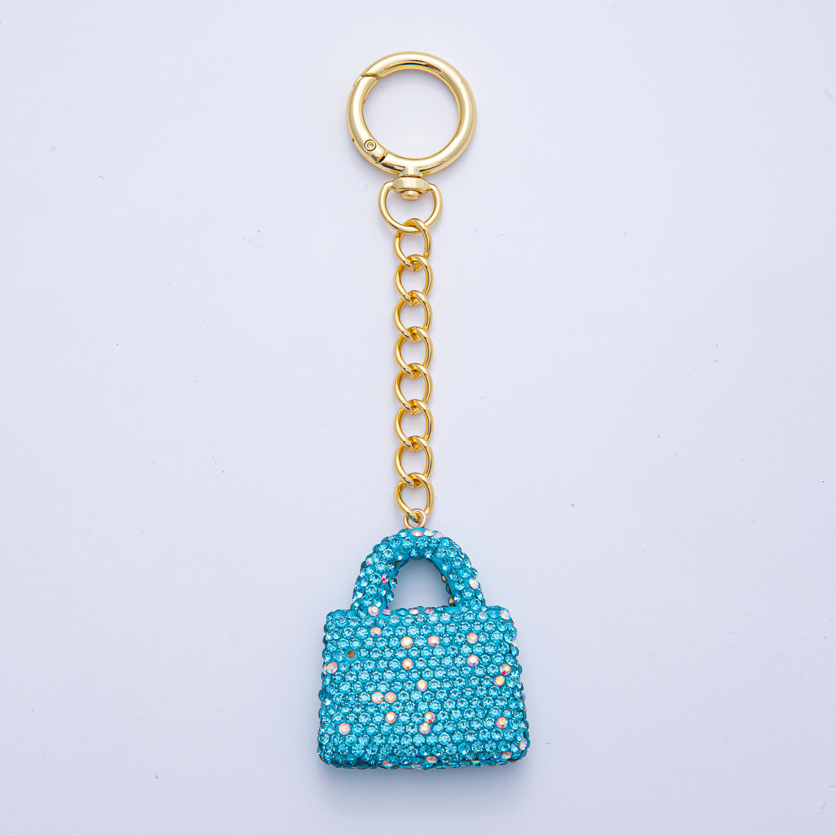 18K Gold Filled Black, Brown, White, Blue, Red, Pink Bedazzled Purse Bag Charm Keychain Push Gate Key Ring Accessories | WB-00258 ~ WB-00264