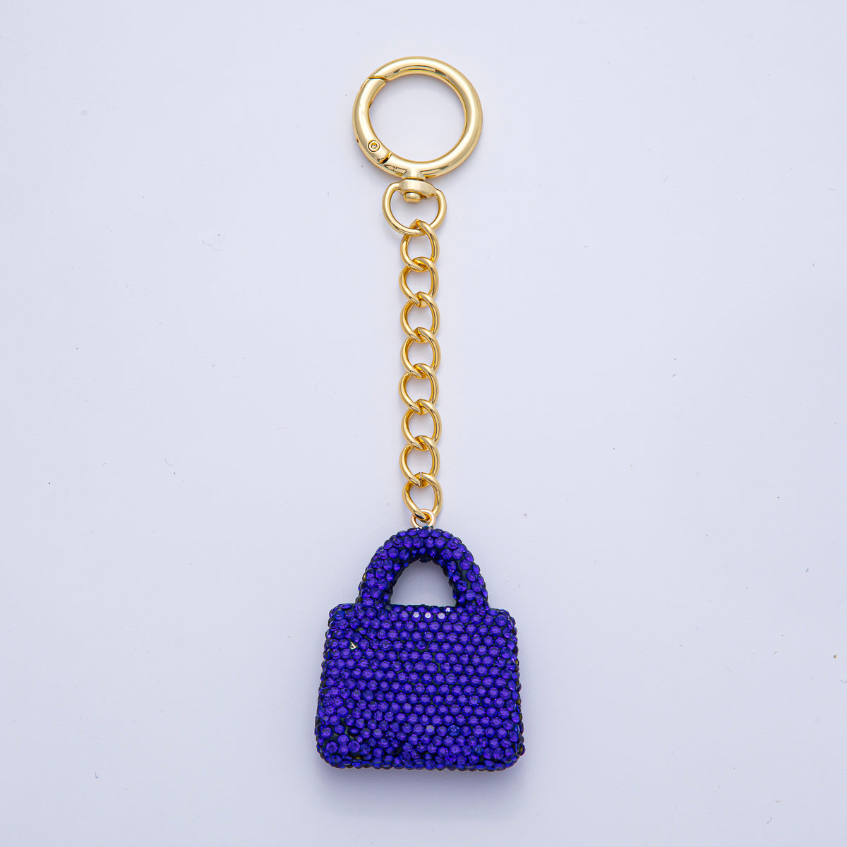 18K Gold Filled Black, Brown, White, Blue, Red, Pink Bedazzled Purse Bag Charm Keychain Push Gate Key Ring Accessories | WB-00258 ~ WB-00264