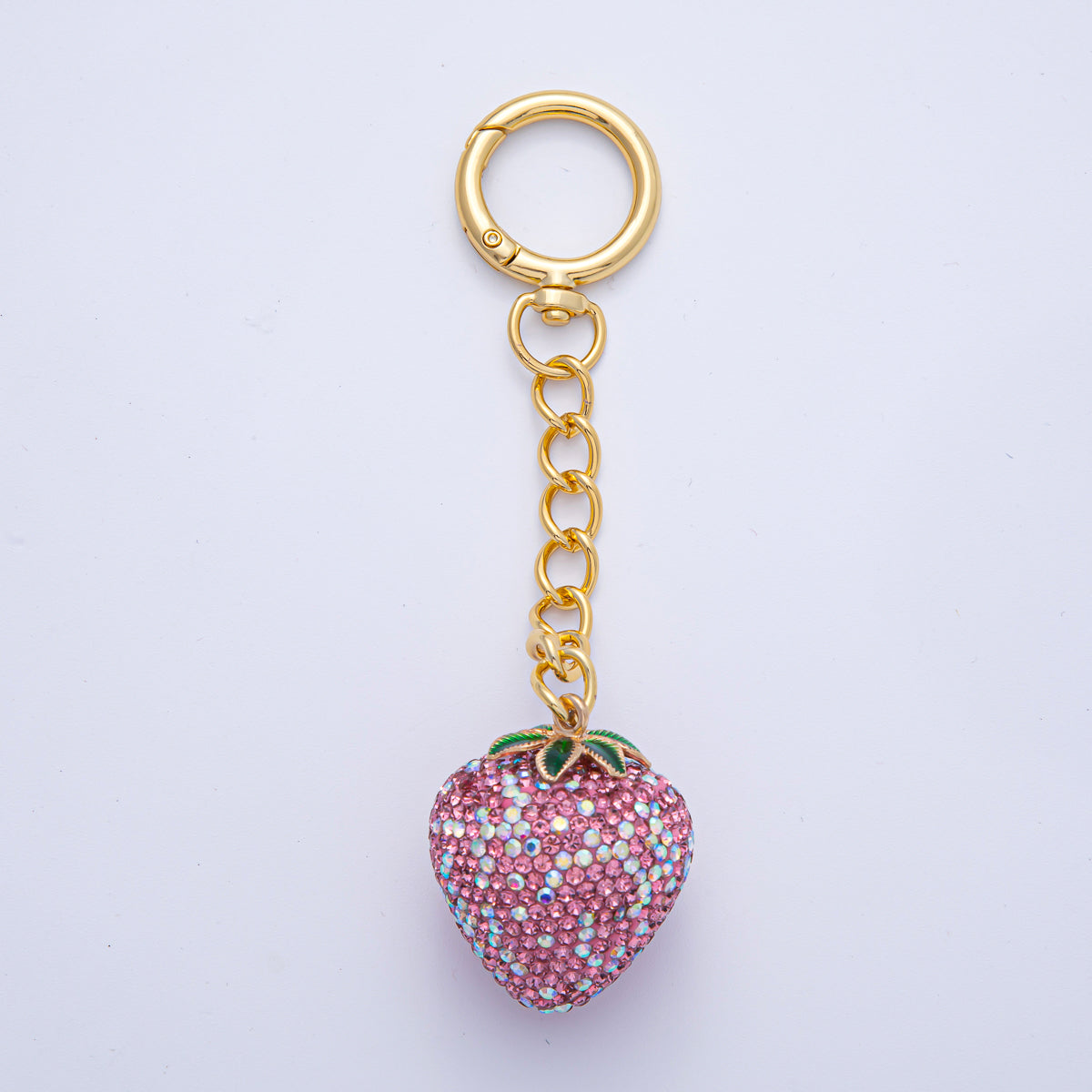 18K Gold Filled White, Pink, Red Strawberry Bedazzled Bag Charm Keychain Accessories | WB-00265 ~ WB-00267