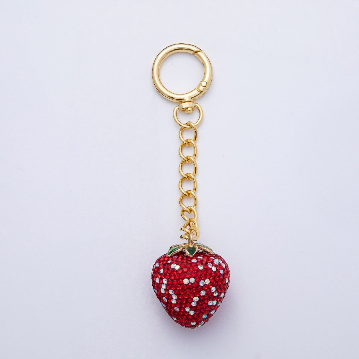 18K Gold Filled White, Pink, Red Strawberry Bedazzled Bag Charm Keychain Accessories | WB-00265 ~ WB-00267