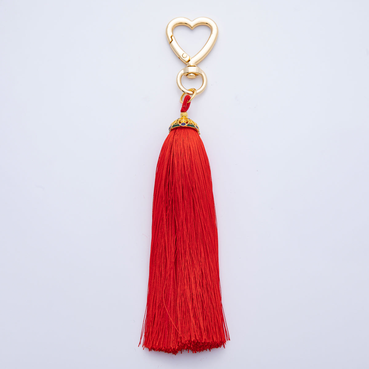 18K Gold Filled Blue, Red, Yellow, Pink, Orange Tassel Heart Push Gate Keychain Fringe Accessories | WB-00281 ~ WB-00285