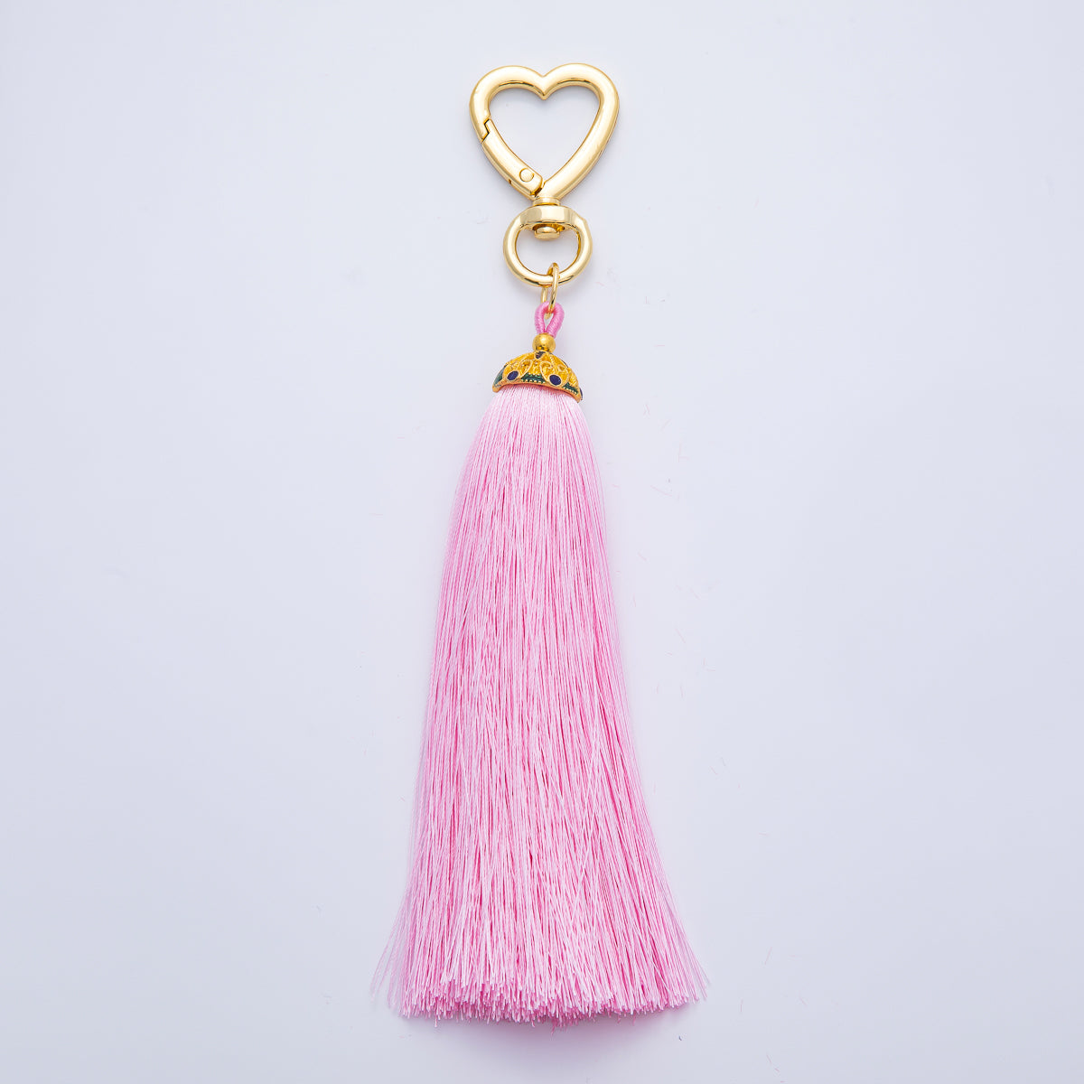 18K Gold Filled Blue, Red, Yellow, Pink, Orange Tassel Heart Push Gate Keychain Fringe Accessories | WB-00281 ~ WB-00285