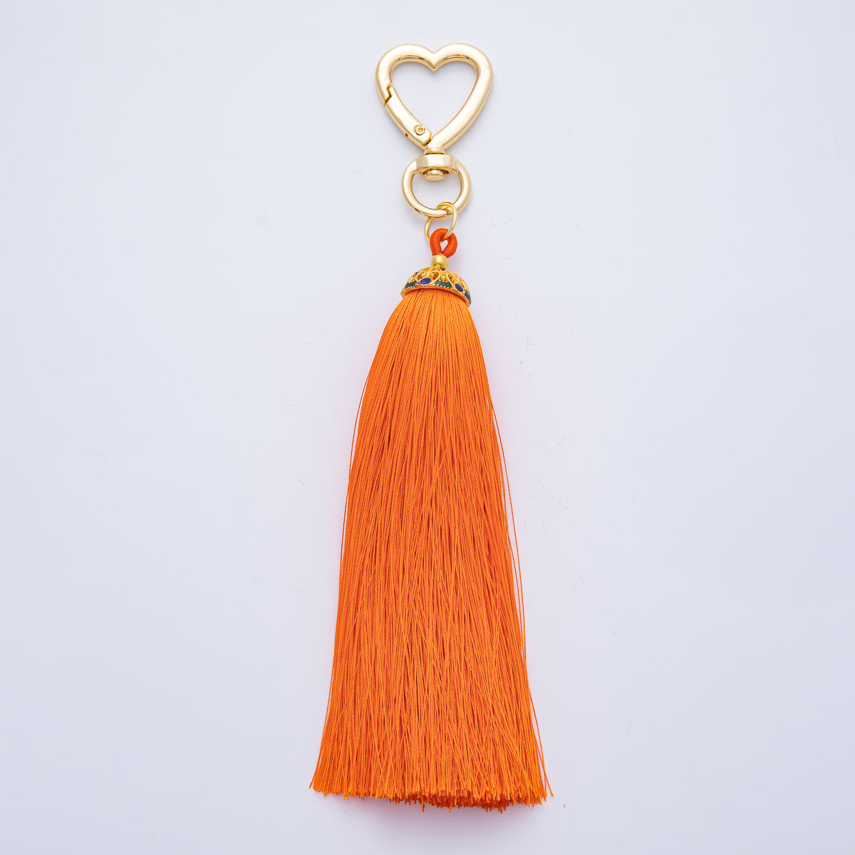 18K Gold Filled Blue, Red, Yellow, Pink, Orange Tassel Heart Push Gate Keychain Fringe Accessories | WB-00281 ~ WB-00285