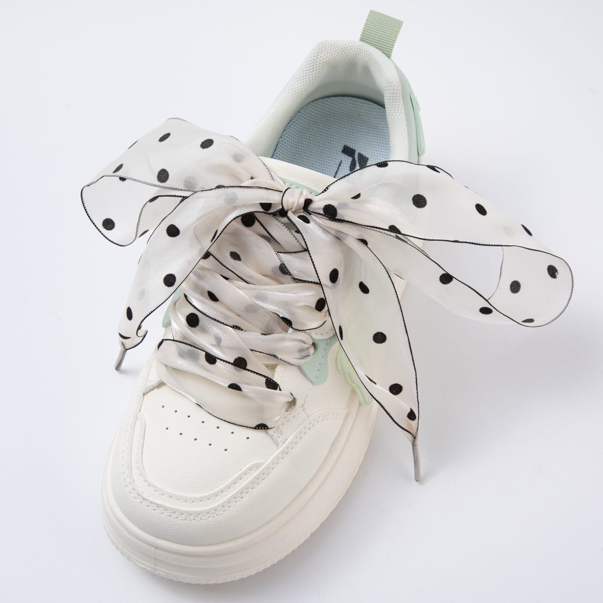 White, Pink, Black Retro Polka Dotted Sheer Chiffon Fabric Ribbon Shoelaces | WB00309 - WB00311