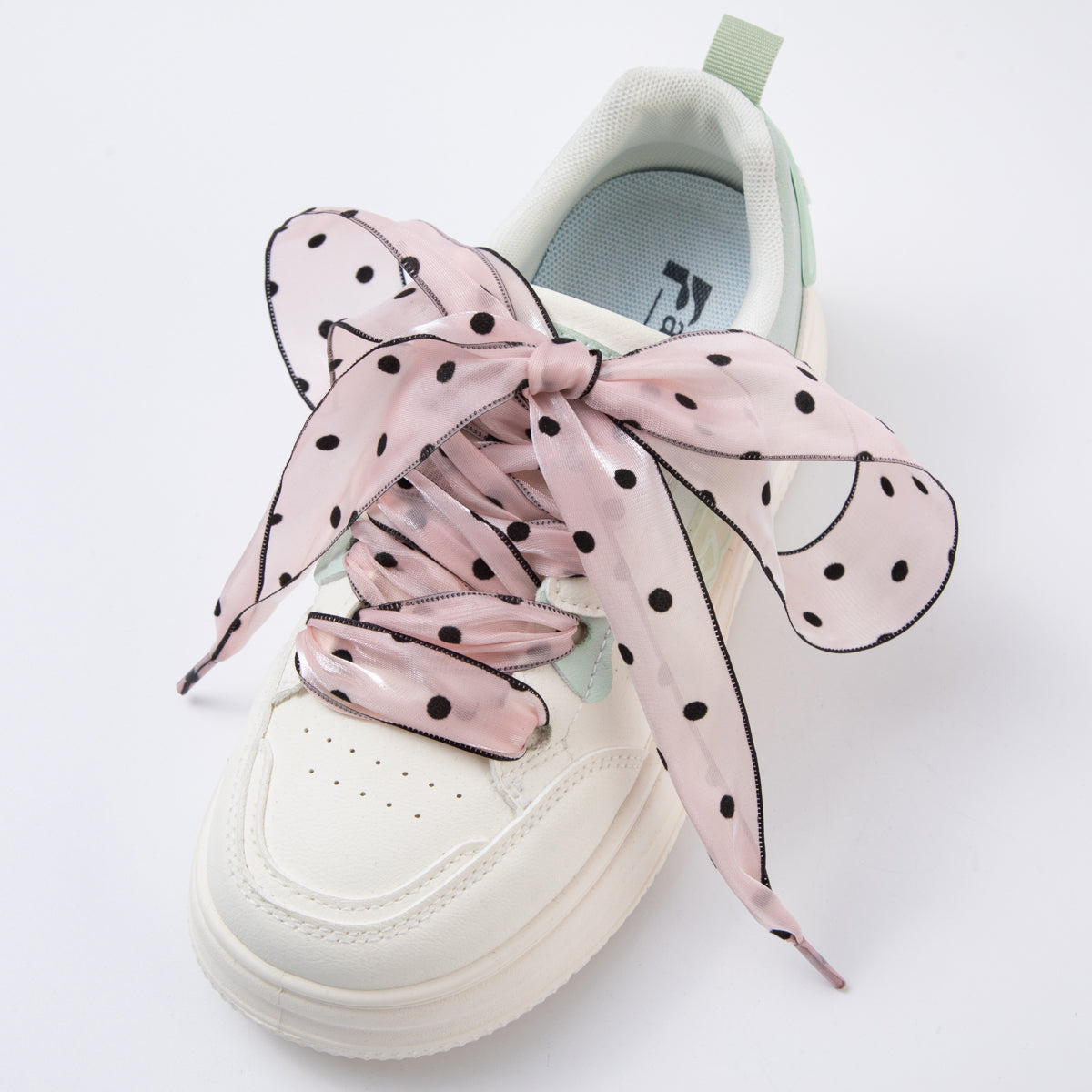 White, Pink, Black Retro Polka Dotted Sheer Chiffon Fabric Ribbon Shoelaces | WB00309 - WB00311