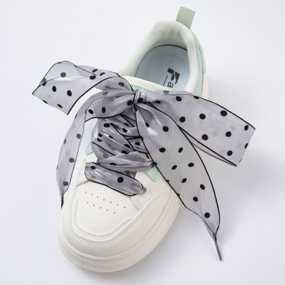 White, Pink, Black Retro Polka Dotted Sheer Chiffon Fabric Ribbon Shoelaces | WB00309 - WB00311