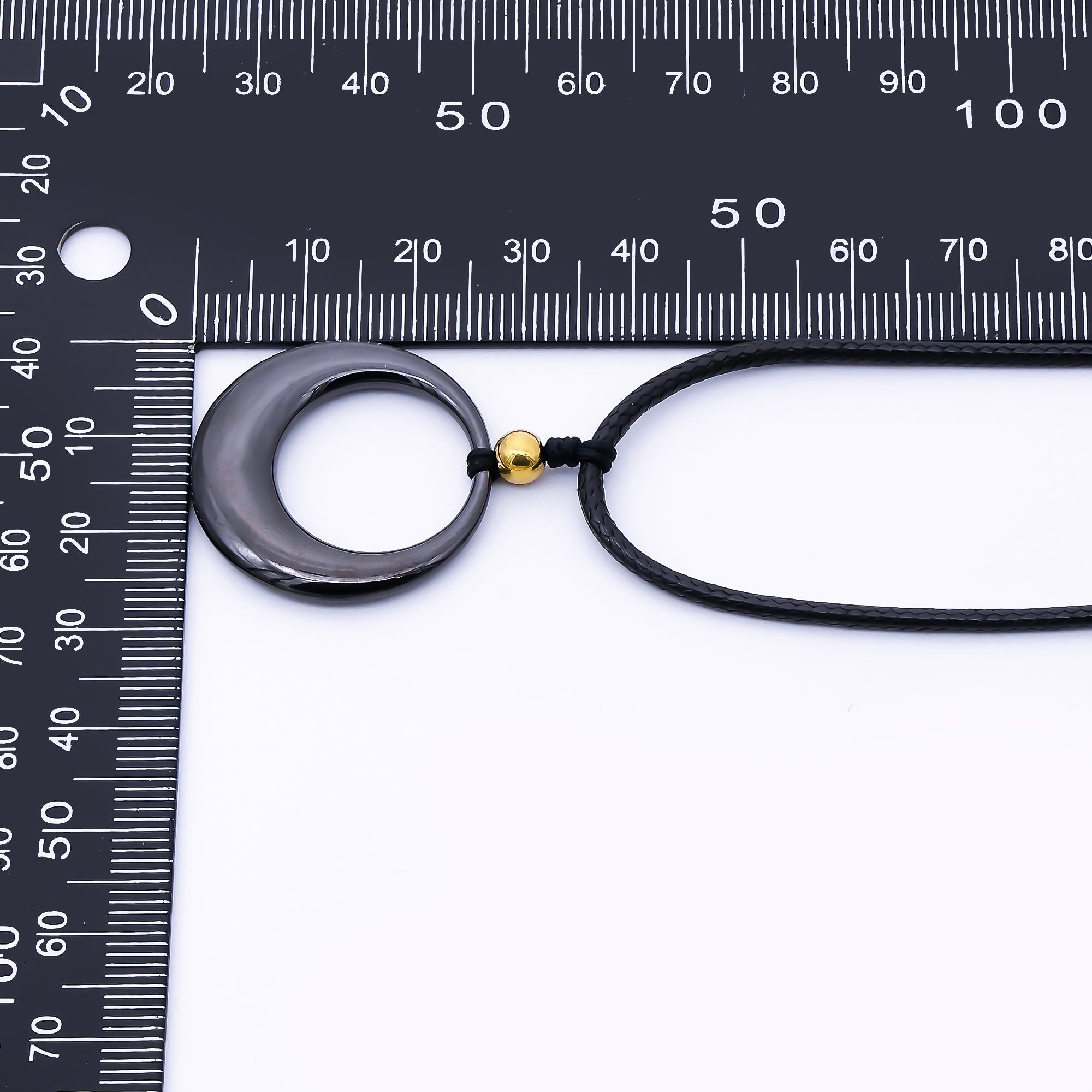 Stainless Steel Open Oval Round Black Leather Cord 18 Inch Necklace | WA-4008