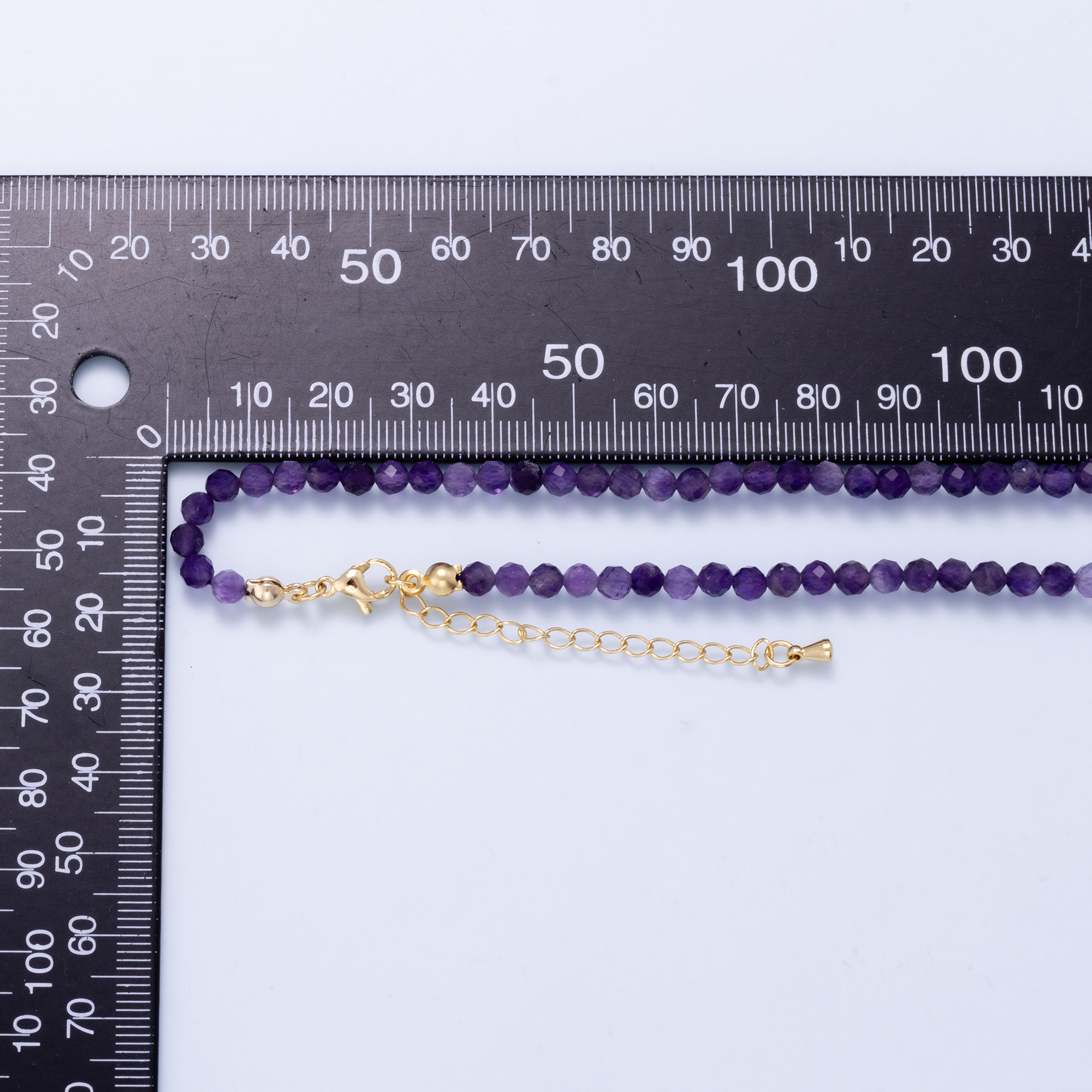 16K Gold Filled 4mm Amethyst Multifaceted Round Gemstone Chain 16 Inch Necklace | WA-02938