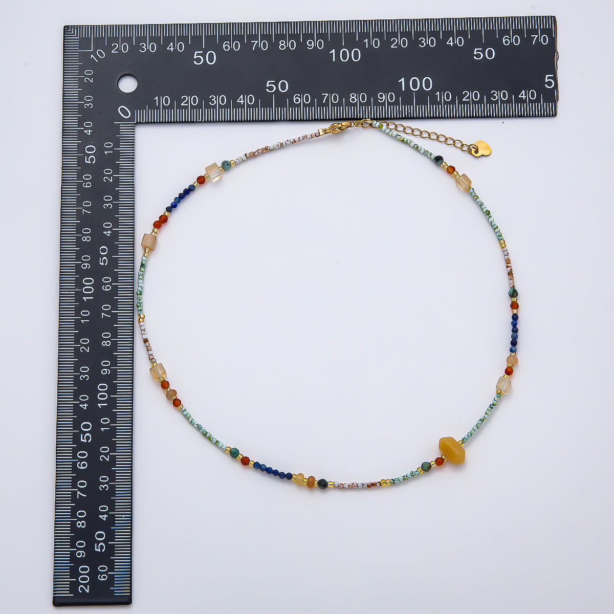 Handmade Stainless Steel 2mm Beach Amazonite Citrine Lapis Lazuli Gemstone Chain 15.5 Inch Necklace | WA-04656