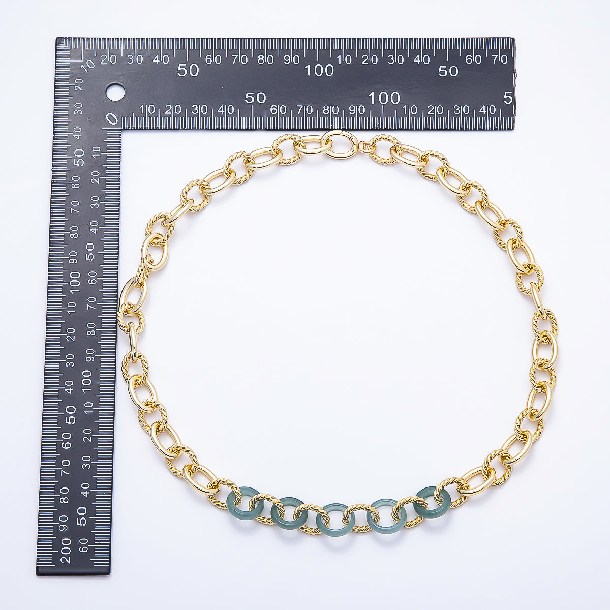 16K Gold Filled Green Aventurine Croissant Cable Chain Link 19.5 Inch Necklace w. Push Gate | WA-02007