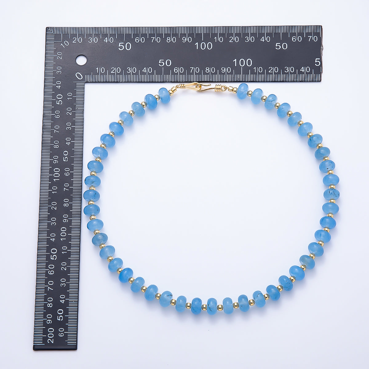 16K Gold Filled 4mm Blue Agate Bead Rondelle Gemstone Chain 18 Inch Necklace | WA-01728