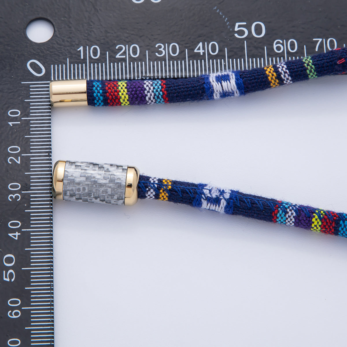 10mm Blue Multicolor Embroidered Fabric Cord 16.54 Inch Necklace | WA-3955