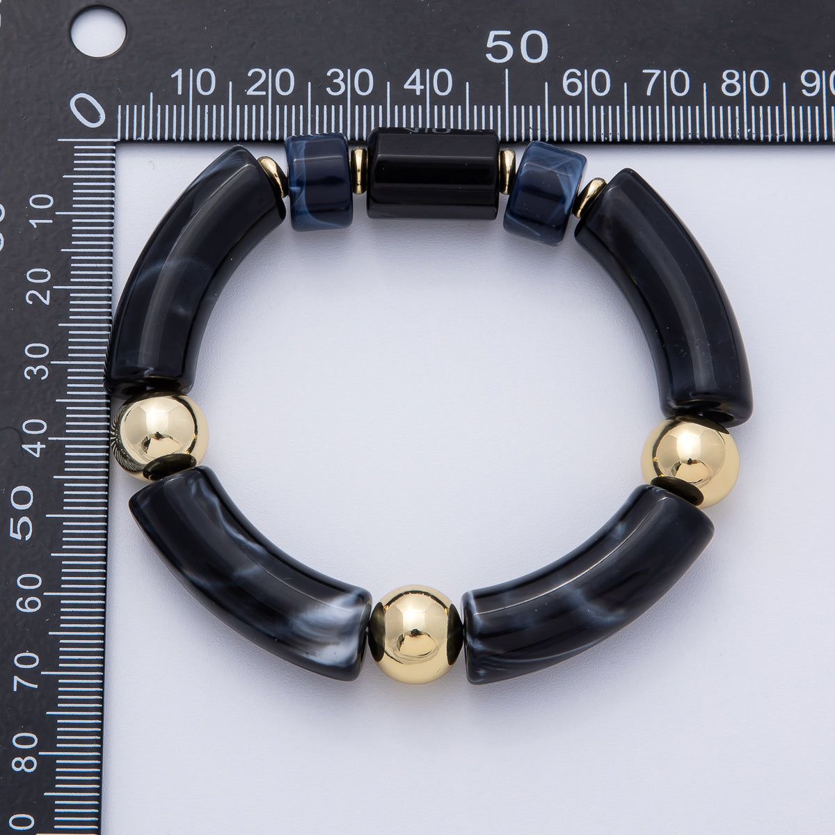 6mm Black Nero Marquina Gemstone Bead Stretch Bracelet | WA-3972