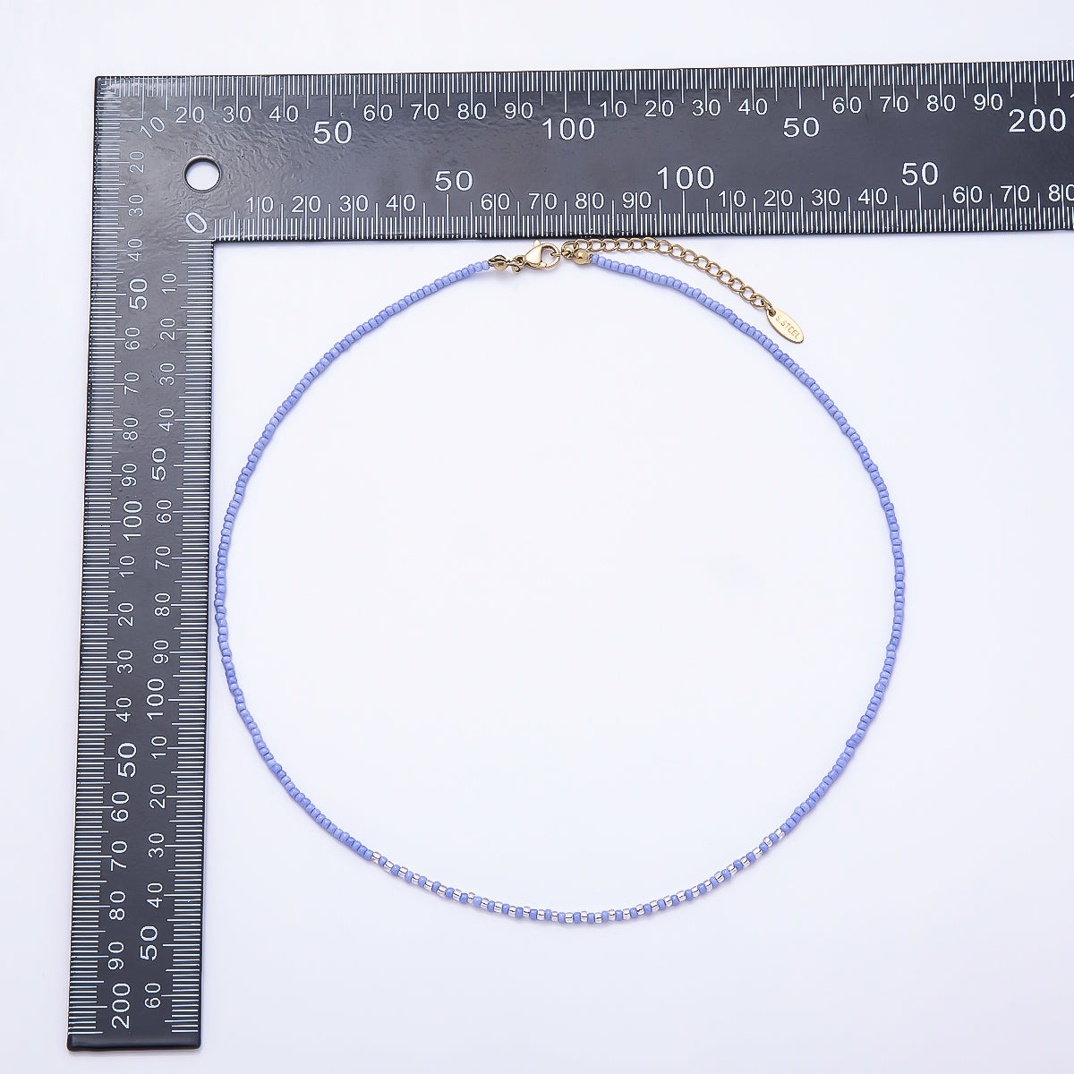 Stainless Steel Gold PVD 2mm Purple Silver Seed Bead Gemstone Chain 17 Inch Necklace | WA-00882