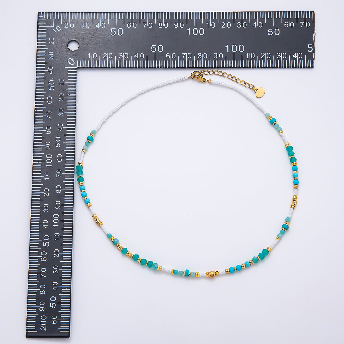 Handmade 4mm Amazonite White Quartz Rondelle Gemstone Chain 16 Inch Necklace | WA-00460