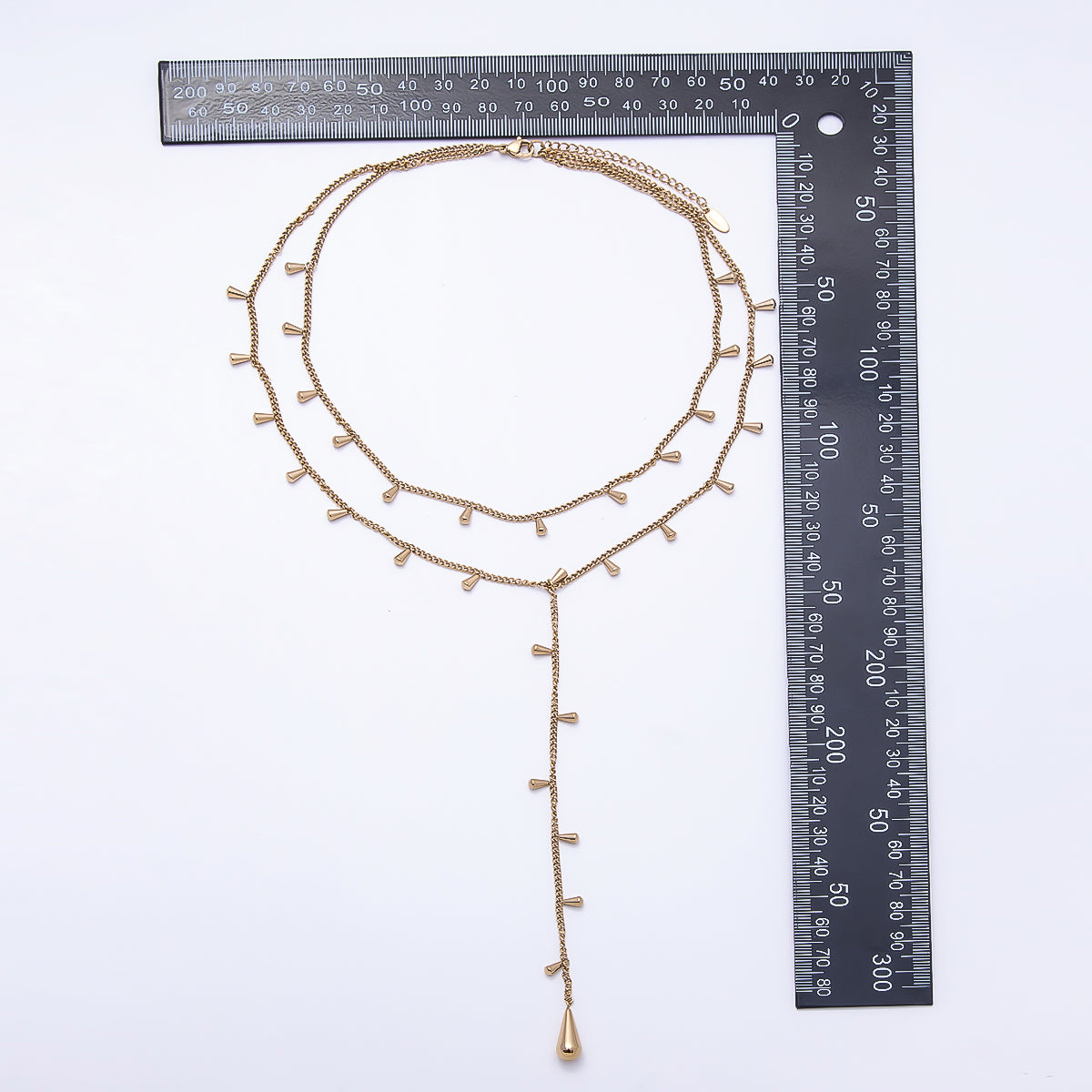 Stainless Steel 2mm Minimalist Teardrop Double Curb Lariat Chain Necklace | WA-00944