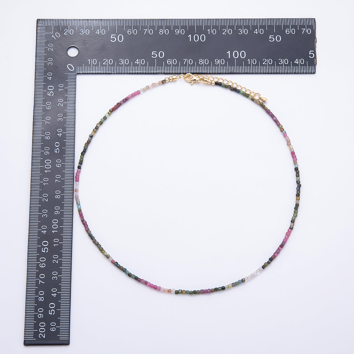Handmade 2mm Tourmaline Micro Square Cube Beaded Strand Gemstone Chain 16 Inch Necklace | WA-00321