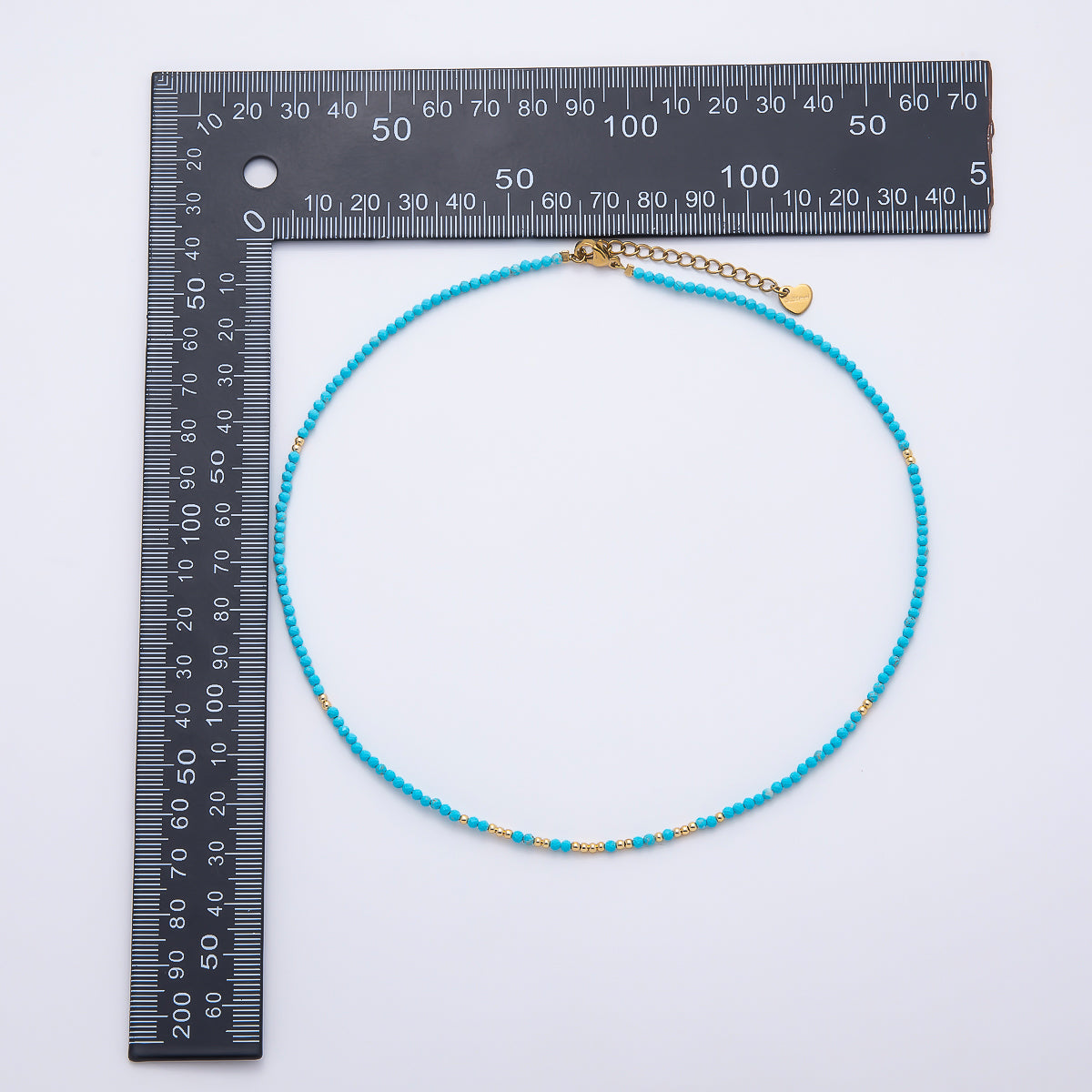 Handmade 2mm Blue Turquoise Multifaceted Round Bead Gemstone Chain 16 Inch Necklace | WA-00276