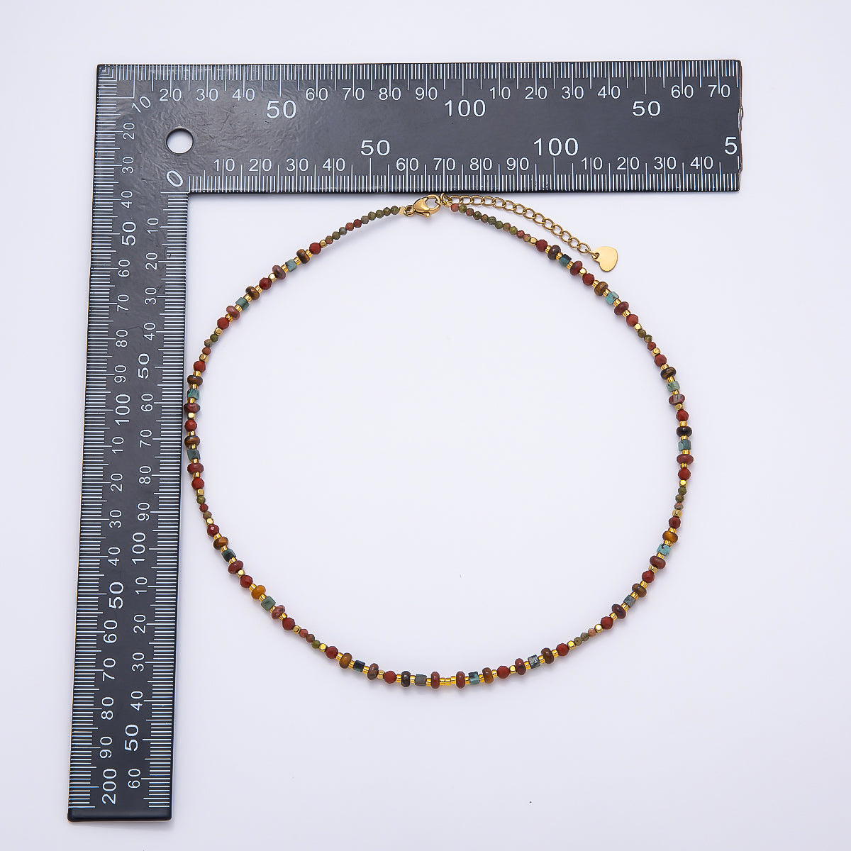 Handmade 4mm Earth Red Jasper Unakite Rondelle Gemstone Chain 16 Inch Necklace | WA-00459