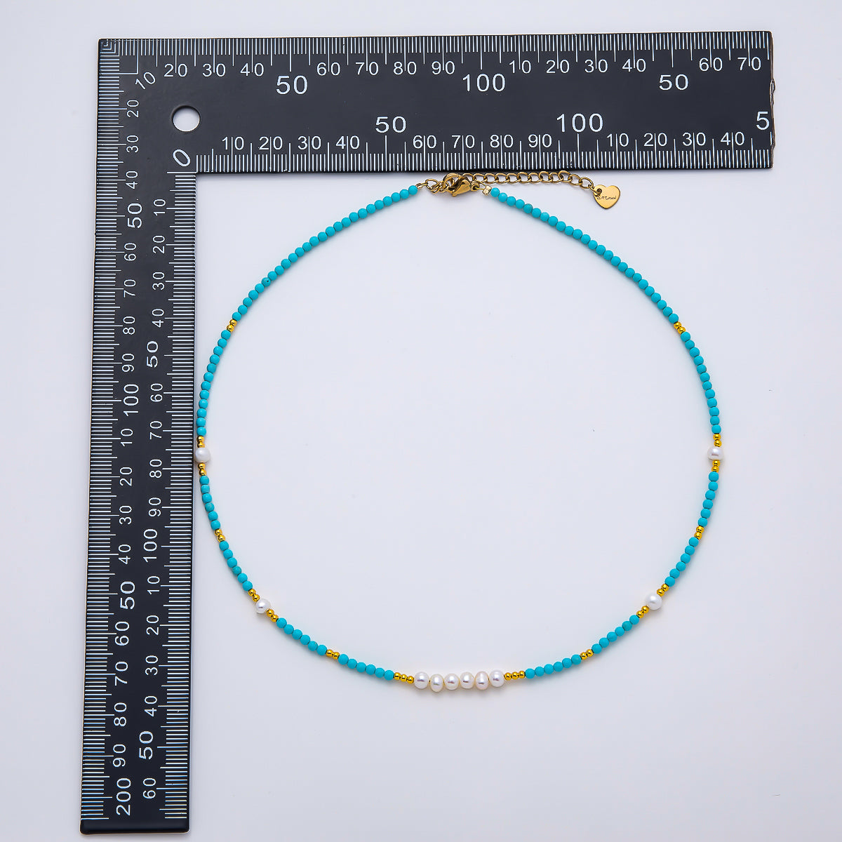 Handmade Stainless Steel 2.5mm Blue Turquoise Shell Pearl Bead Gemstone Chain 16 Inch Necklace | WA-04654