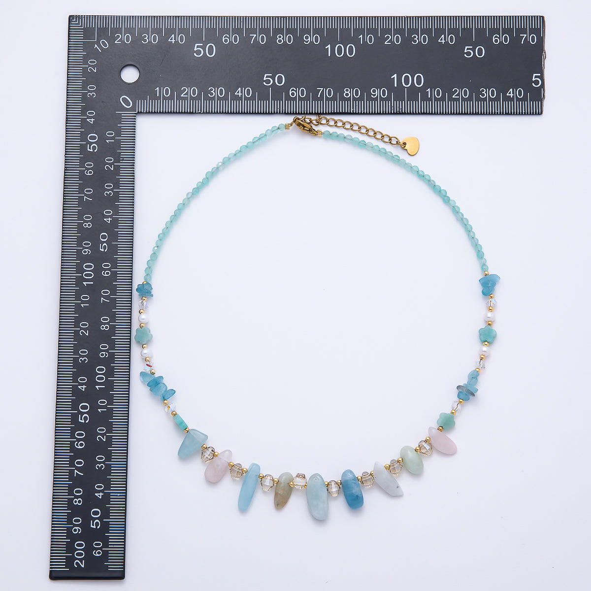 Handmade 3mm Blue Aquamarine Spiked Multifaceted Round Gemstone Chain 16 Inch Necklace | WA-00382