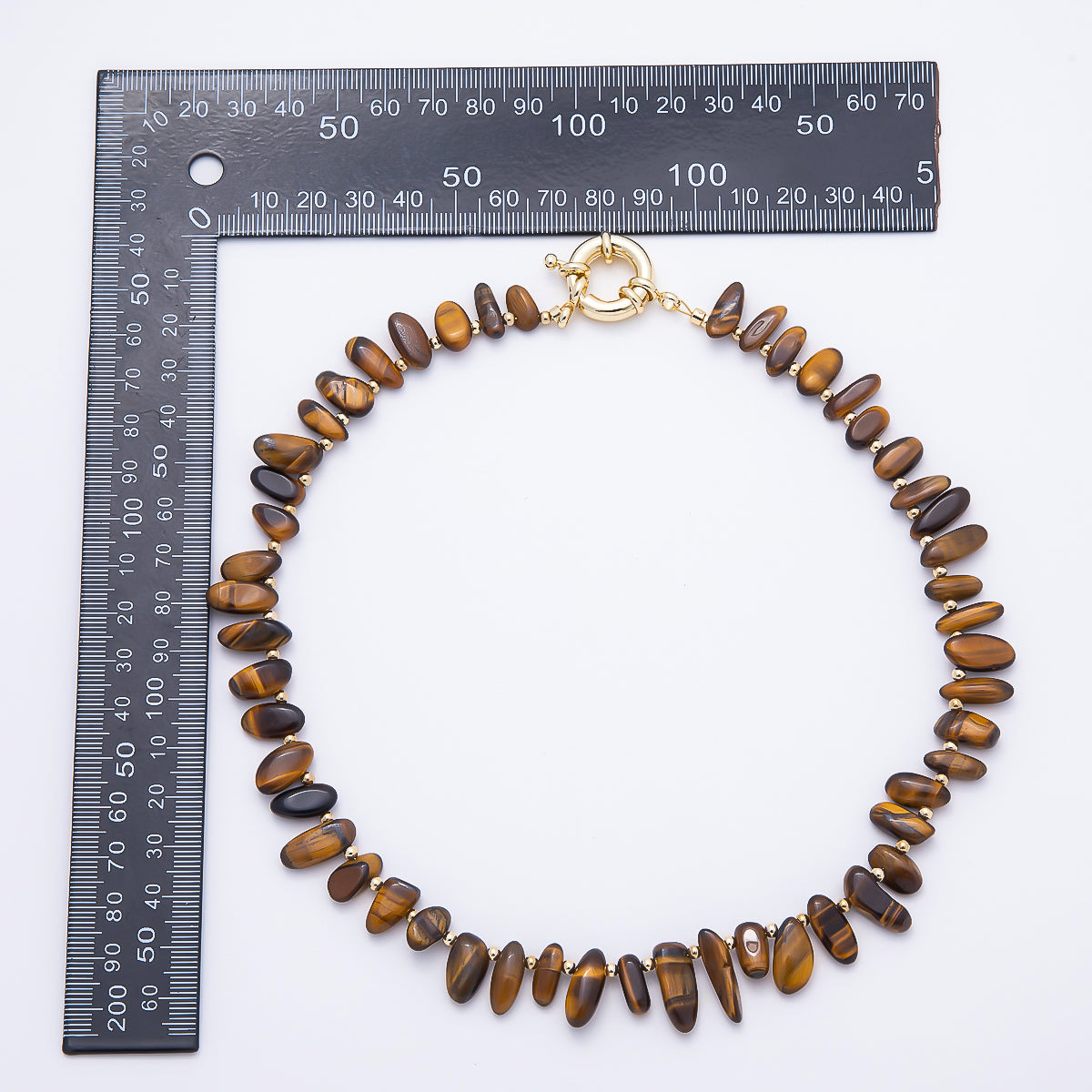 16K Gold Filled 3mm Tiger Eye Stick Beaded Statement Gemstone 18 Inch Necklace | WA-00307