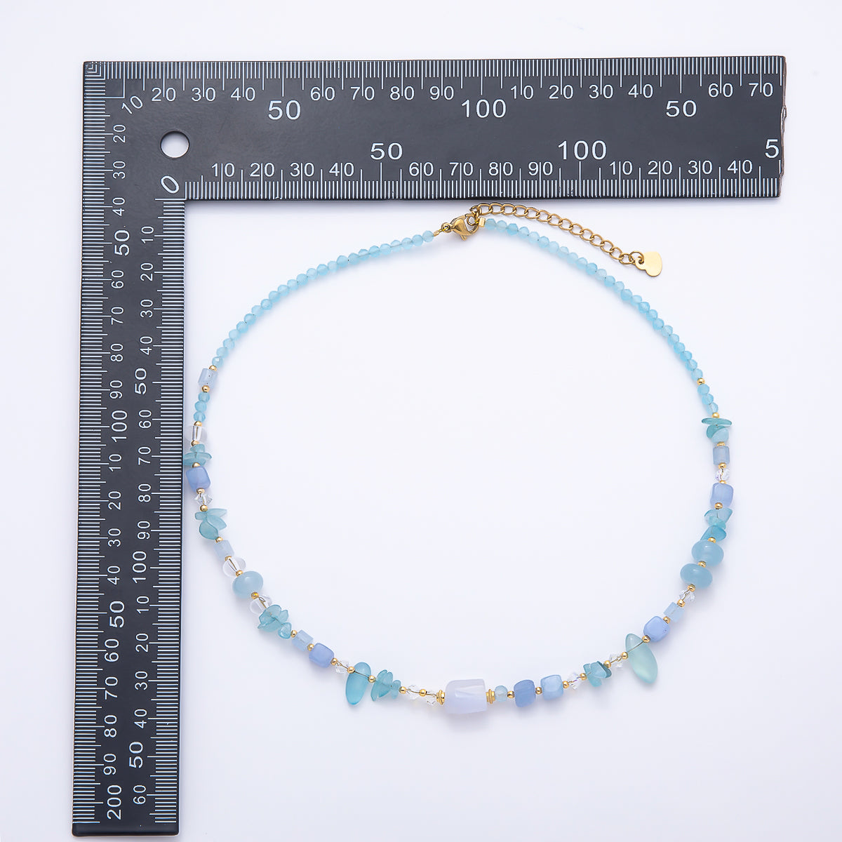 Handmade 5mm Blue Aquamarine Rondelle Pebble Multi Gemstone Chain 16 Inch Necklace | WA-04732
