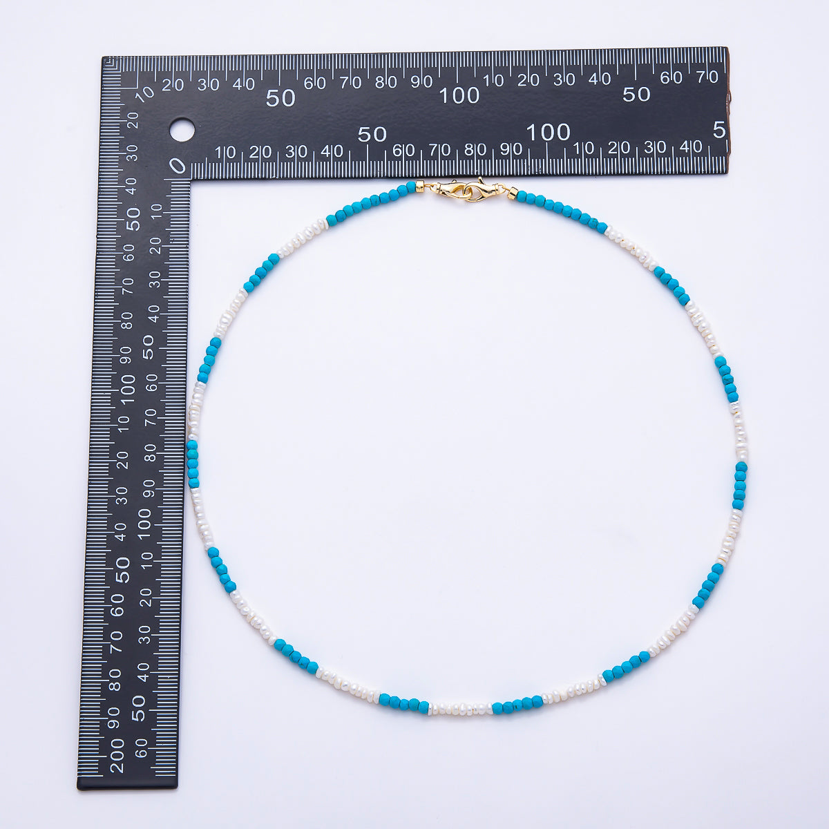 16K Gold Filled 3mm Seed Shell Pearl Turquoise Gemstone Chain 18.5 Inch Necklace | WA-01509