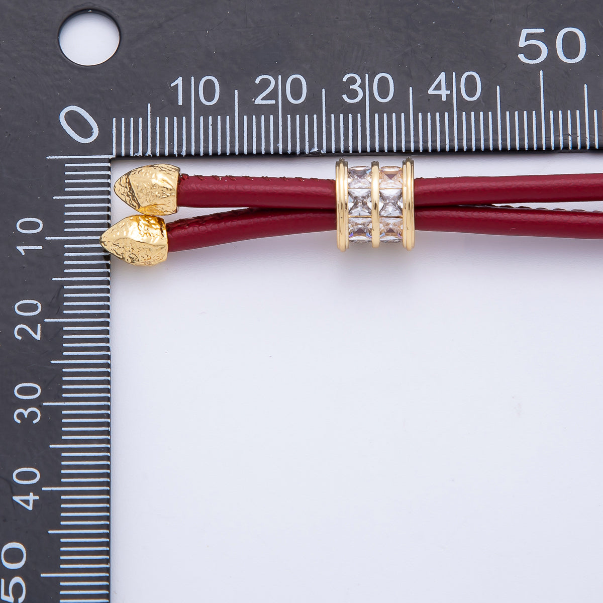 18K Gold Filled 3.3mm Brown, Color, Red Faux Leather Baguette CZ Slide Bolo Chain 23.62 Inch Necklace | WA-01211 ~ WA-01214