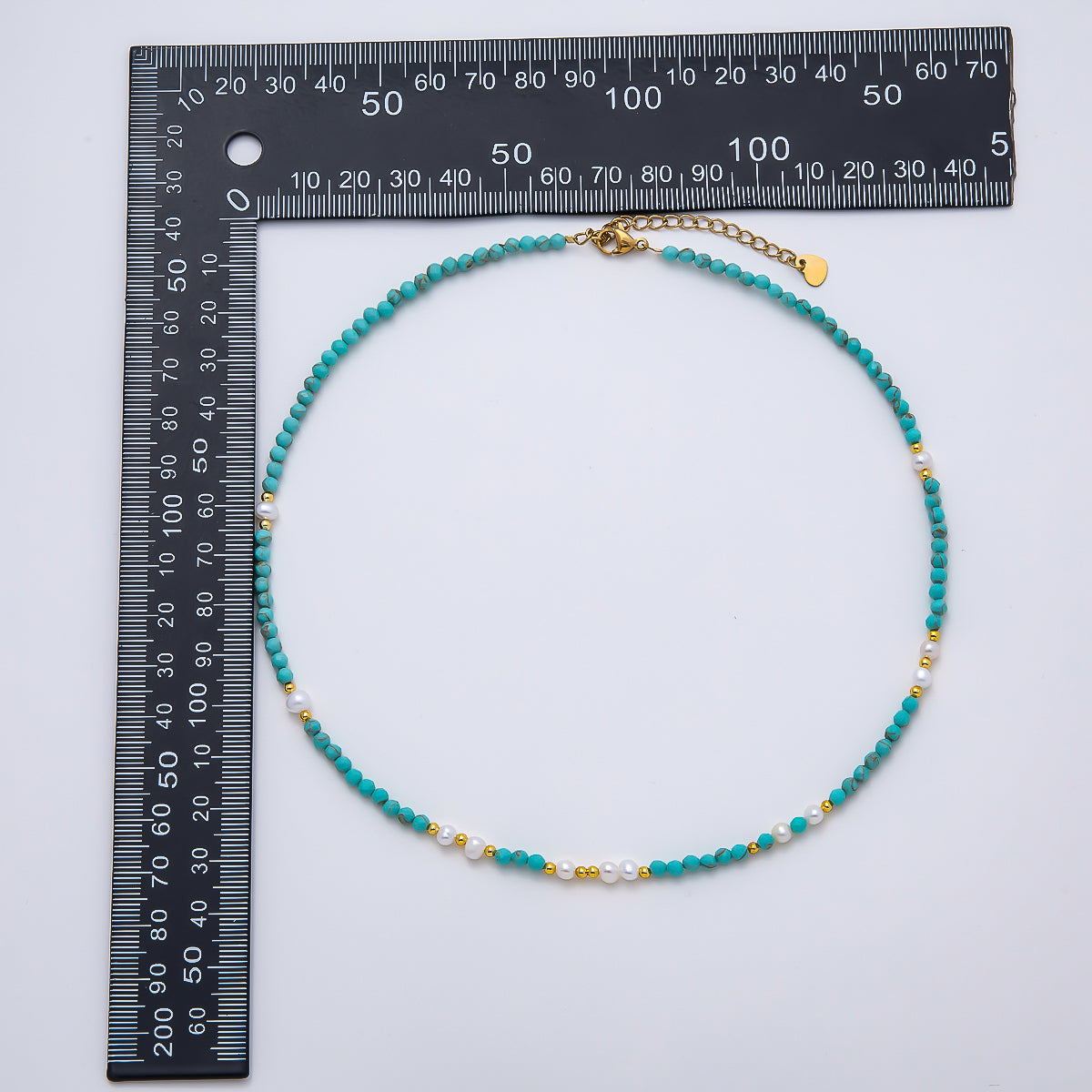 Handmade Stainless Steel 2mm Blue Turquoise Shell Pearl Gemstone Chain 16 Inch Necklace | WA-04650