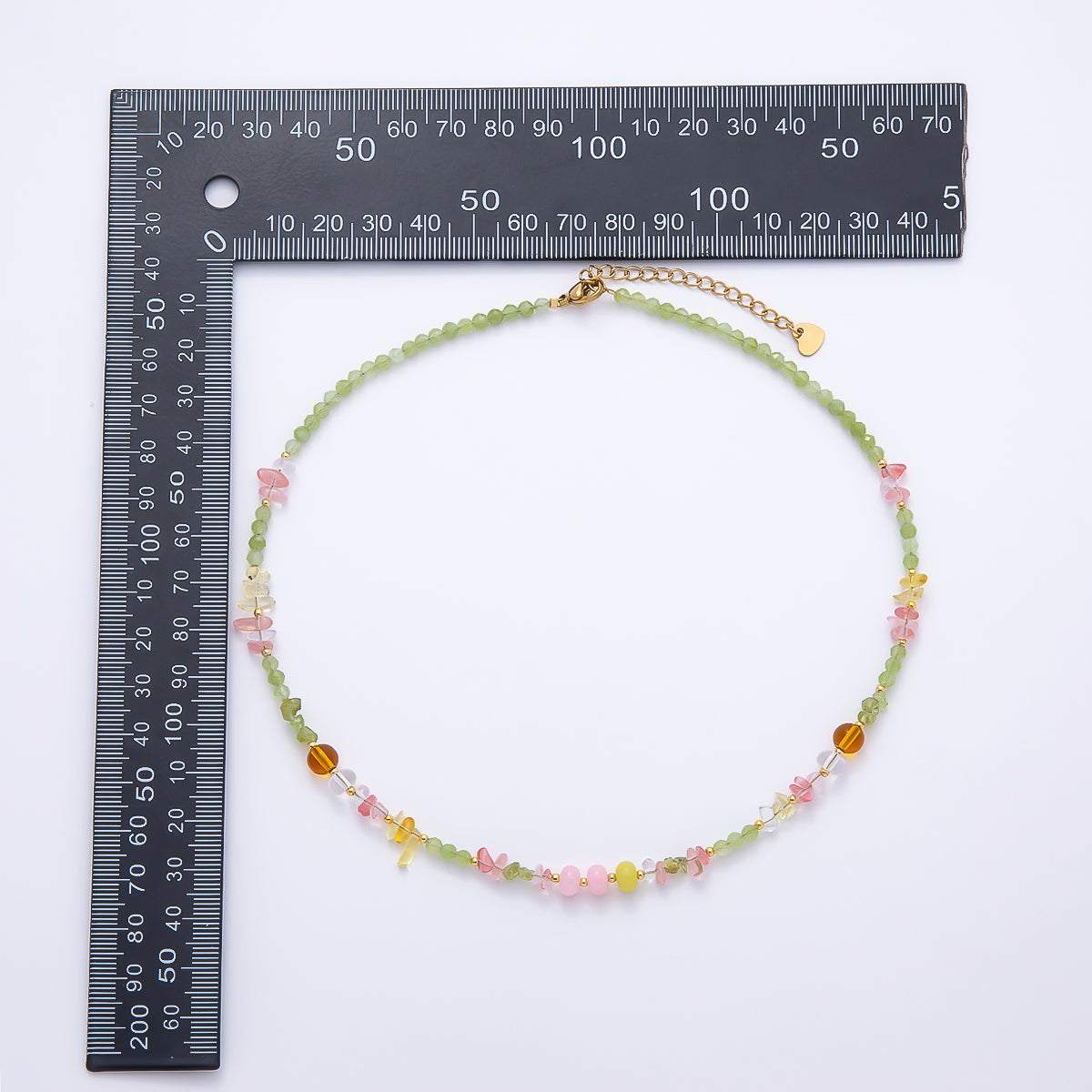 Handmade 5mm Pink Quartz Green Peridot Earth Tone Rondelle Pebble Multi Gemstone Chain 16 Inch Necklace | WA-04733