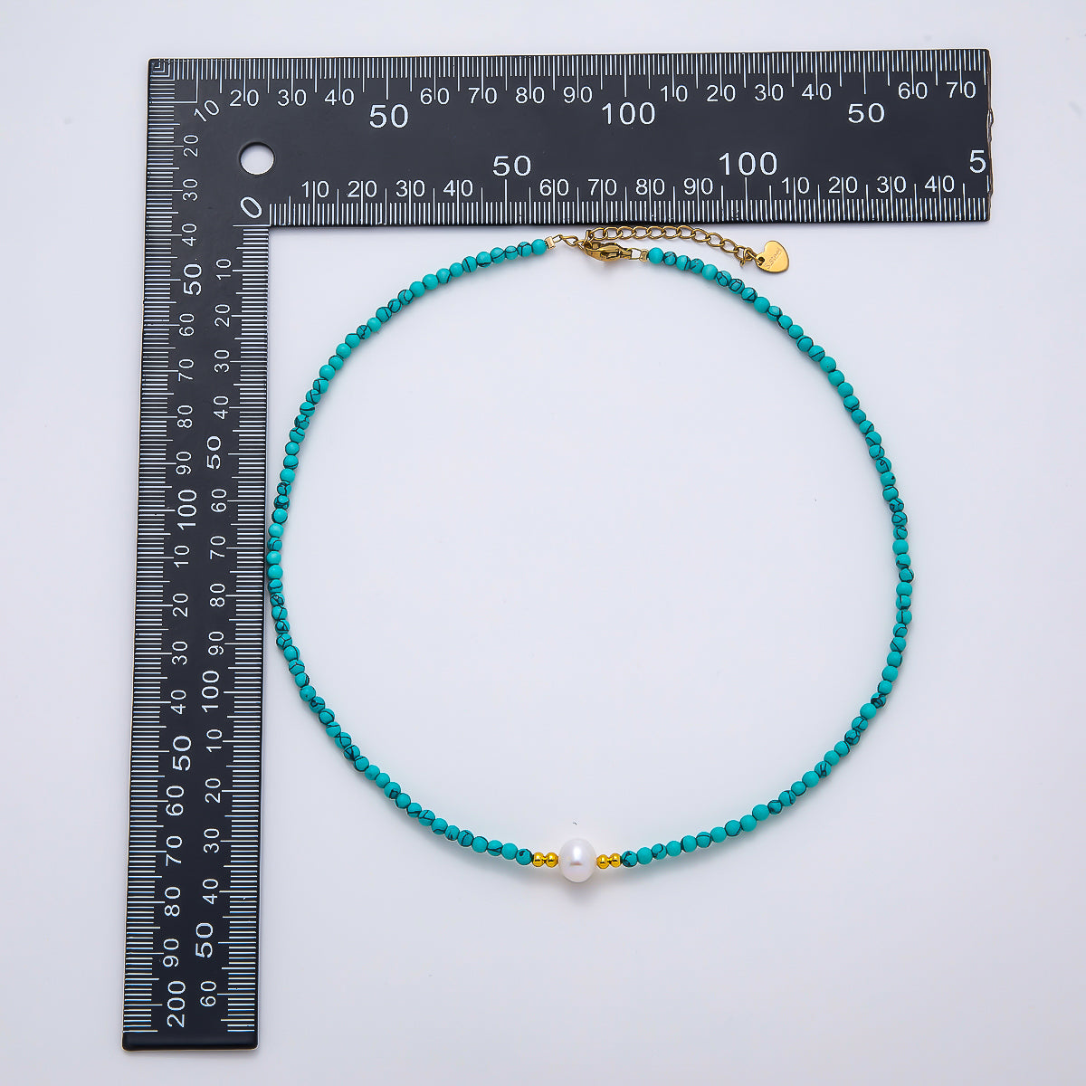 Handmade Stainless Steel 3mm Shell Pearl Blue Turquoise Gemstone Chain 15.5 Inch Necklace | WA-04644