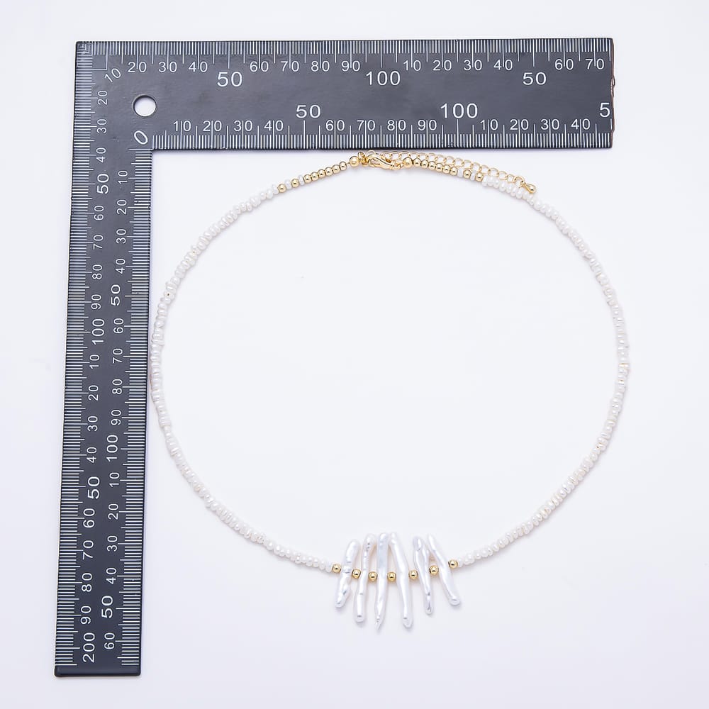16K Gold Filled 30mm Freshwater Pearl & Stick Biwa Baroque Pearl Fringe Strand 17.5 Inch Necklace | WA-01100