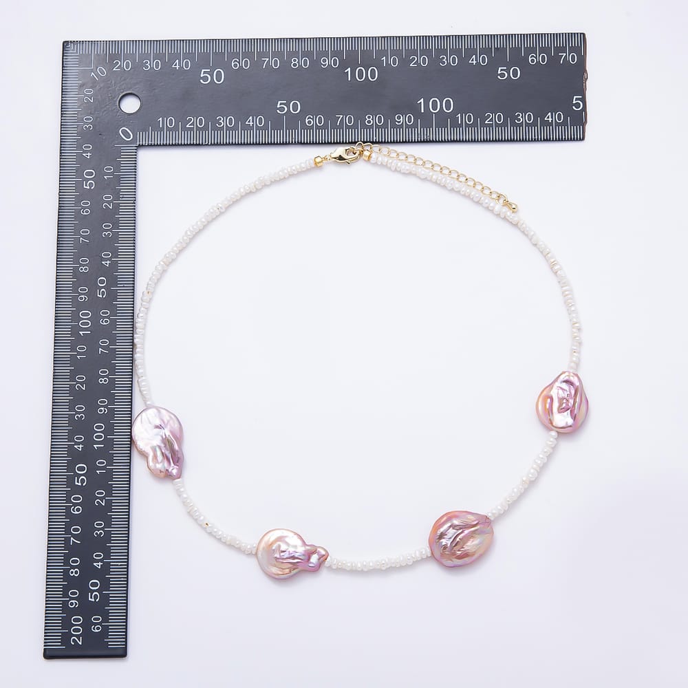 16K Gold Filled 18mm Freshwater Pearl & Pink Iridescent Baroque Pearl Strand 17 Inch Necklace | WA-01098