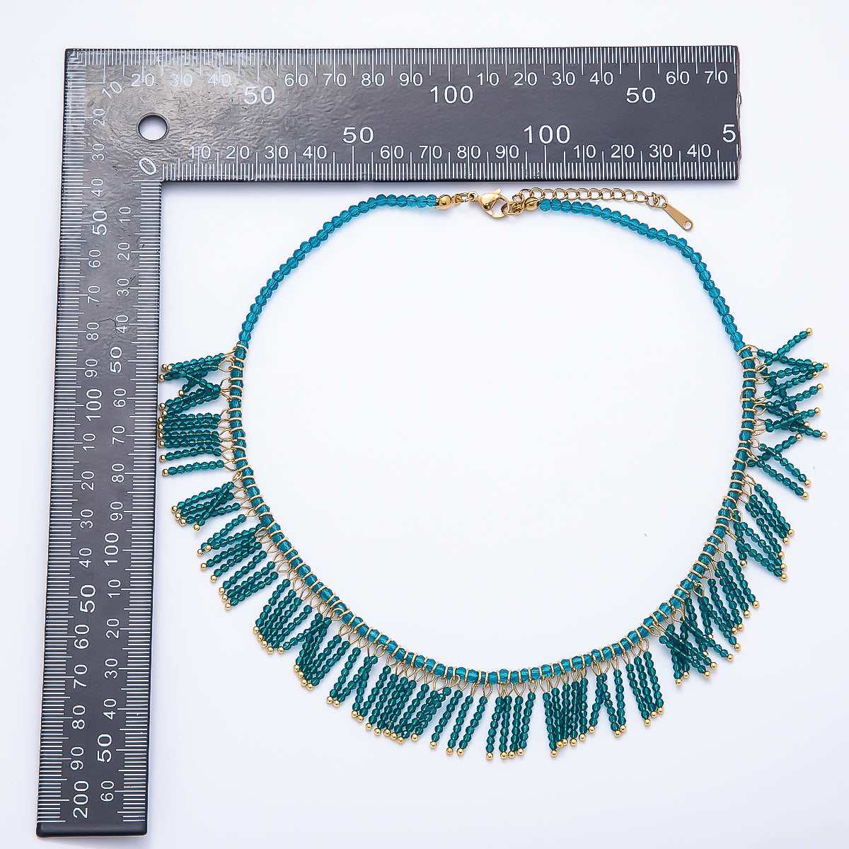 Handmade 3mm Blue, Clear, Brown Multi Layer Fringe Multifaceted Crystal Gemstone Chain 16 Inch Necklace | WA-01021