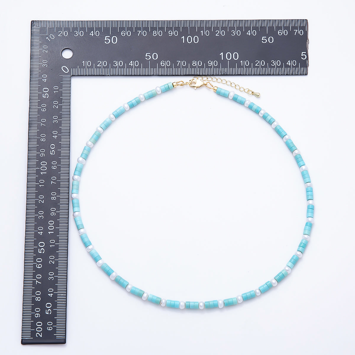 16K Gold Filled 4mm Blue Aquamarine Cylinder Shell Pearl Rondelle Tube Gemstone Bead Chain 18 Inch Necklace | WA-00552