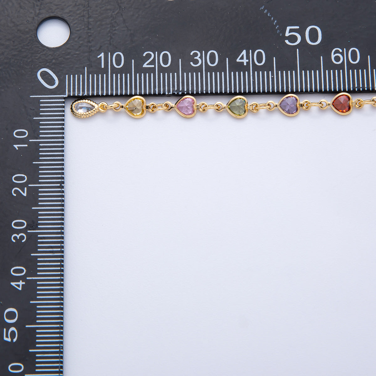 18K Gold Filled 4.6mm Multicolor CZ Bezel Heart Lariat Chain 18 Inch Necklace | WA-3967