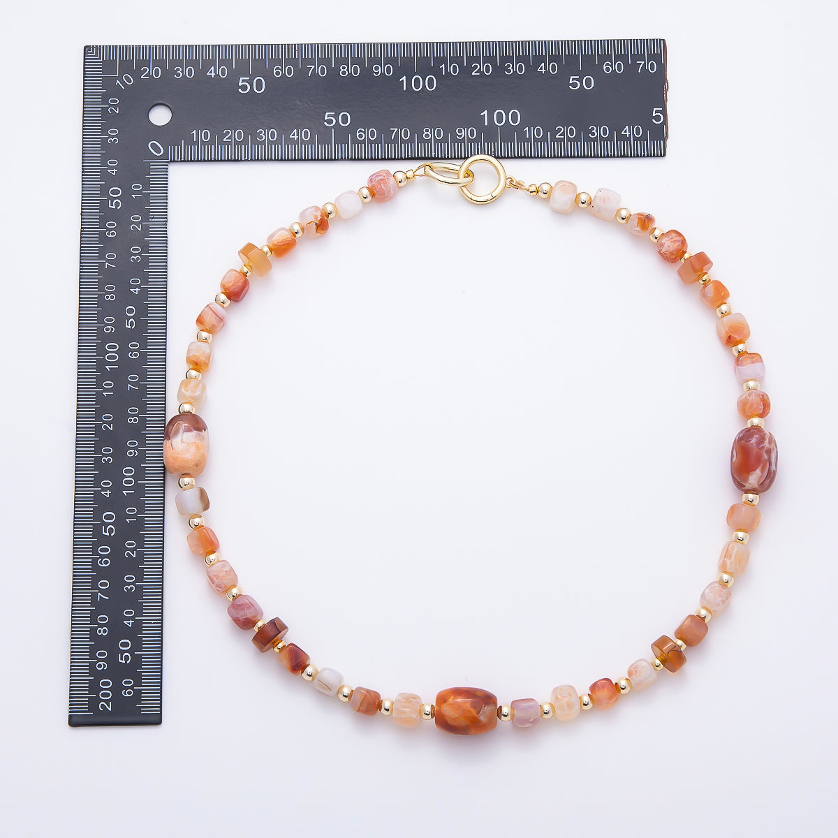 16K Gold Filled 7mm Orange Citrine Gradient Geometric Gemstone Chain 20 Inch Necklace w. Dual Push Gate Charm Holder | WA-01657