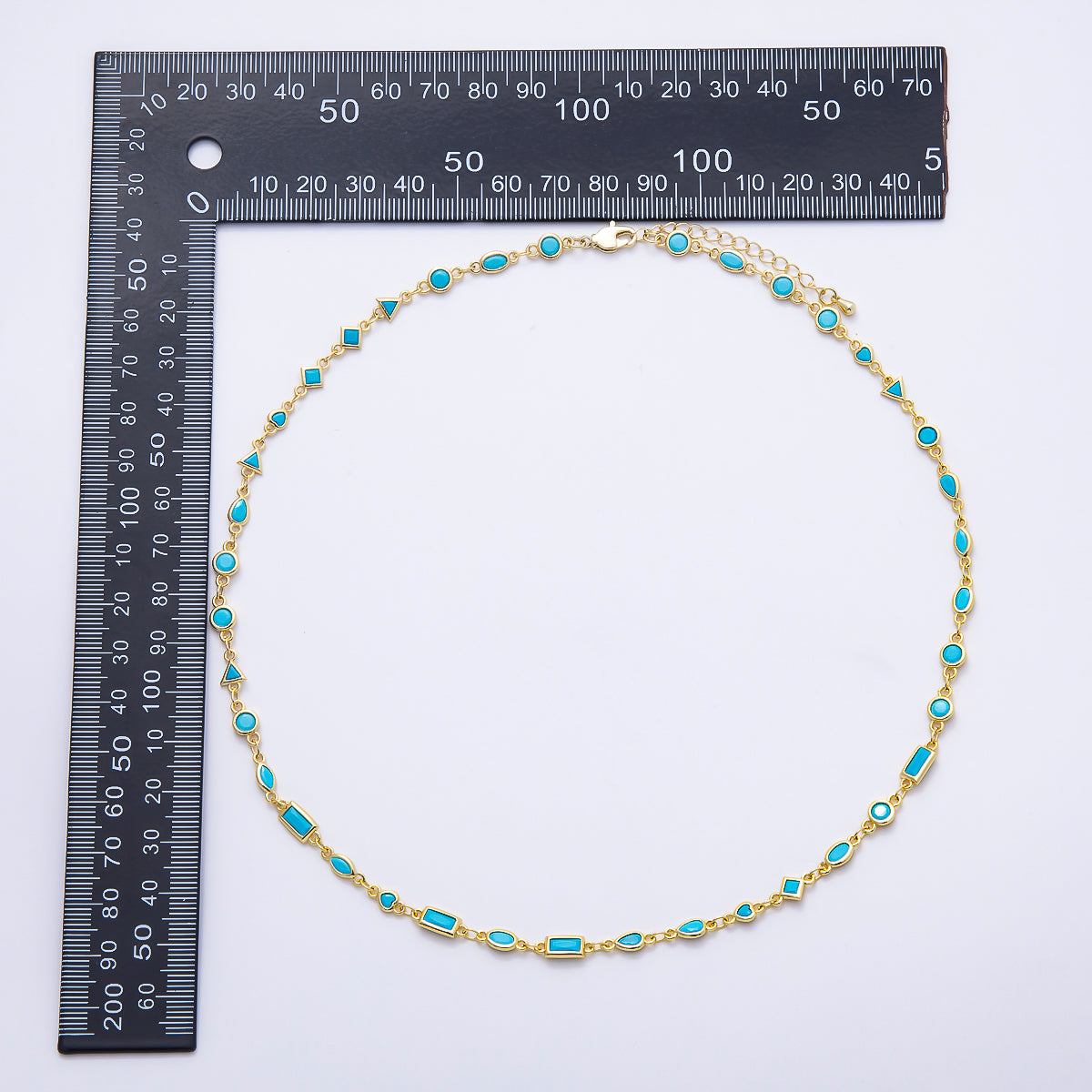 18K Gold Filled 6mm Blue Turquoise Multi Cut Bezel Gemstone Chain 18.5 Inch Necklace | WA-00283