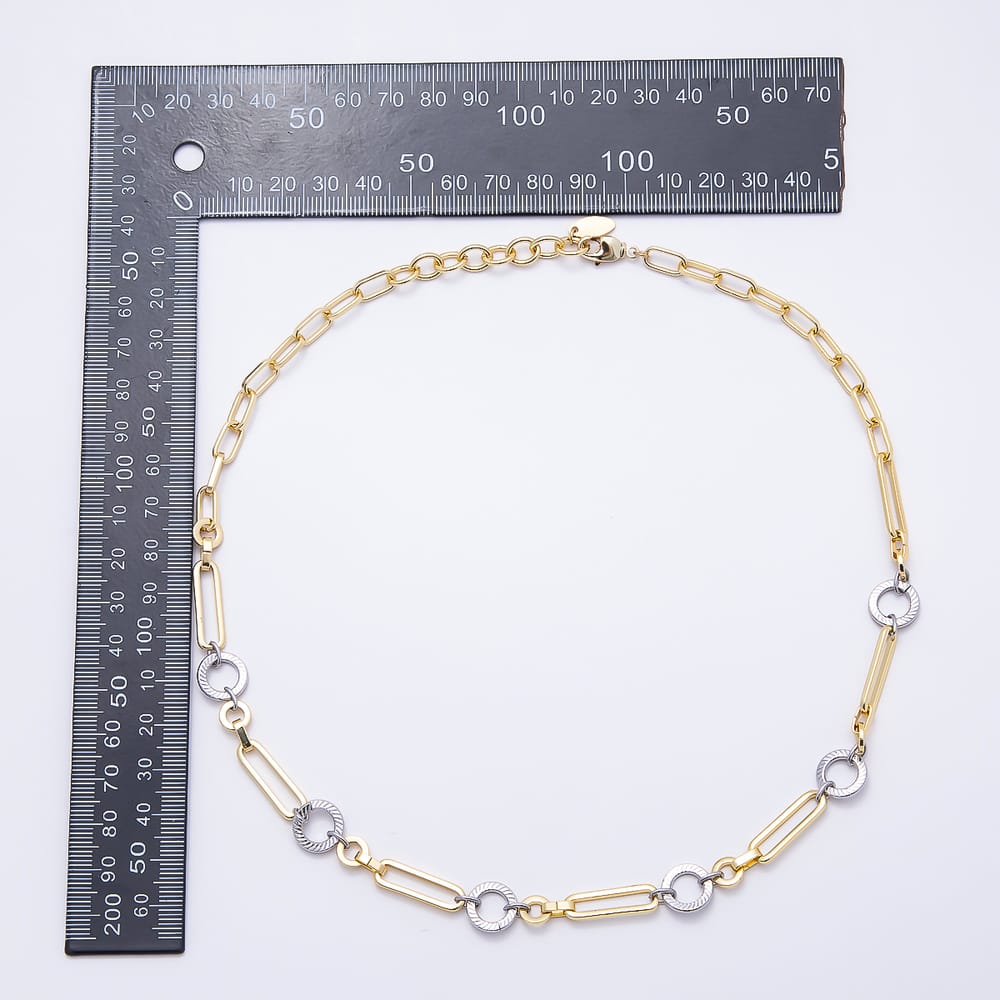 16K Gold Filled 11mm Two Tone Mixed Link Station Chain 18 Inch Necklace | WA-00458