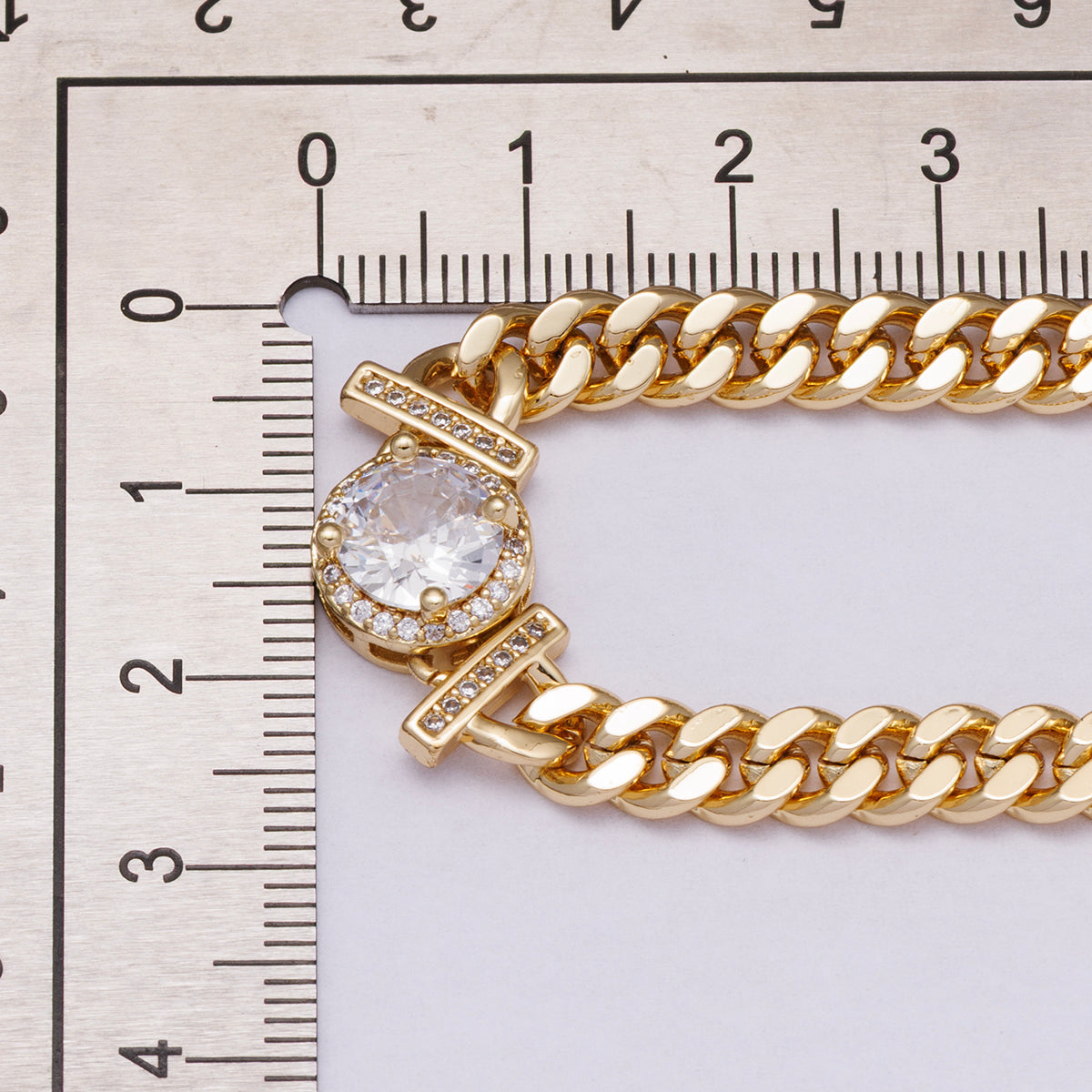 24K Gold Filled 6mm Round Micro Paved CZ Solitaire Curb Chain 17.5 Inch Necklace | WA-04280